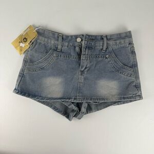 YIWEYI Vintage-Wash Low-Rise Denim Micro Skort